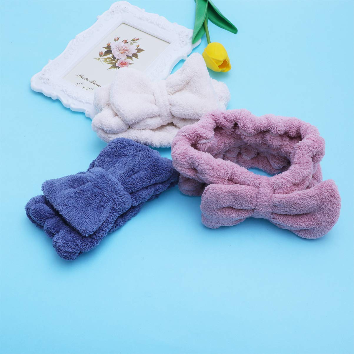 HQdeal 3 pièces Bandeaux de Maquillage, Bandeaux Bowknot, Bandeau Élastique, Femmes Filles