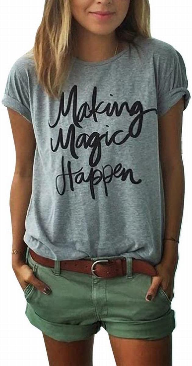 ZAWAPEMIAMaking Magic Happen Shirt Women Short Sleeve Cute Funny Vacation Tee T-Shirt