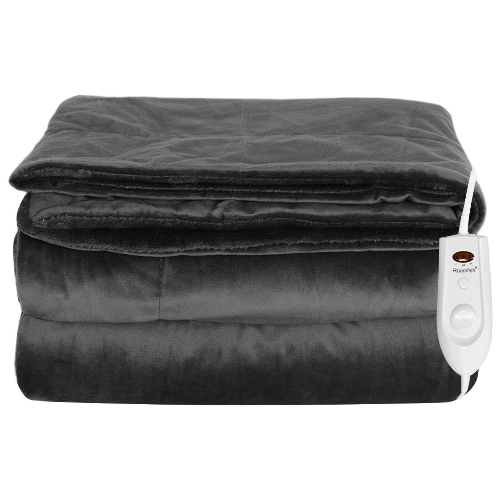 Roamfish Electric Blanket Dark Grey Heated Throw - 51"×70" Flannel Heated Blanket with 3 Heating Time Settings, 2 hrs Timer Auto Shut Off Fast Heating Over-Heated Protection