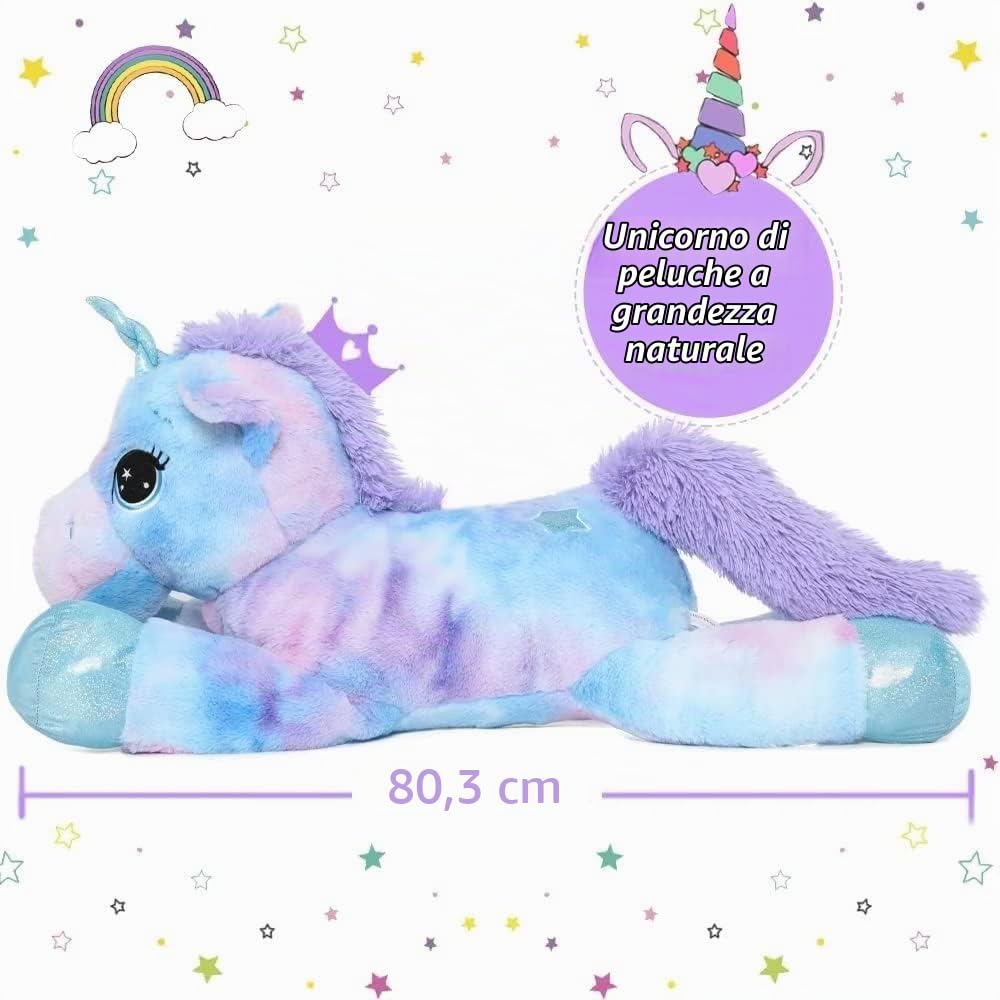 MorisMos Unicorno Peluche Grande, 110cm XXL Peluche Unicorno Gigante Arcobaleno per Bambini, Kawaii Animale di Peluche Regalo per Ragazze Fidanzata Ragazzi Compleanno Natale Deco