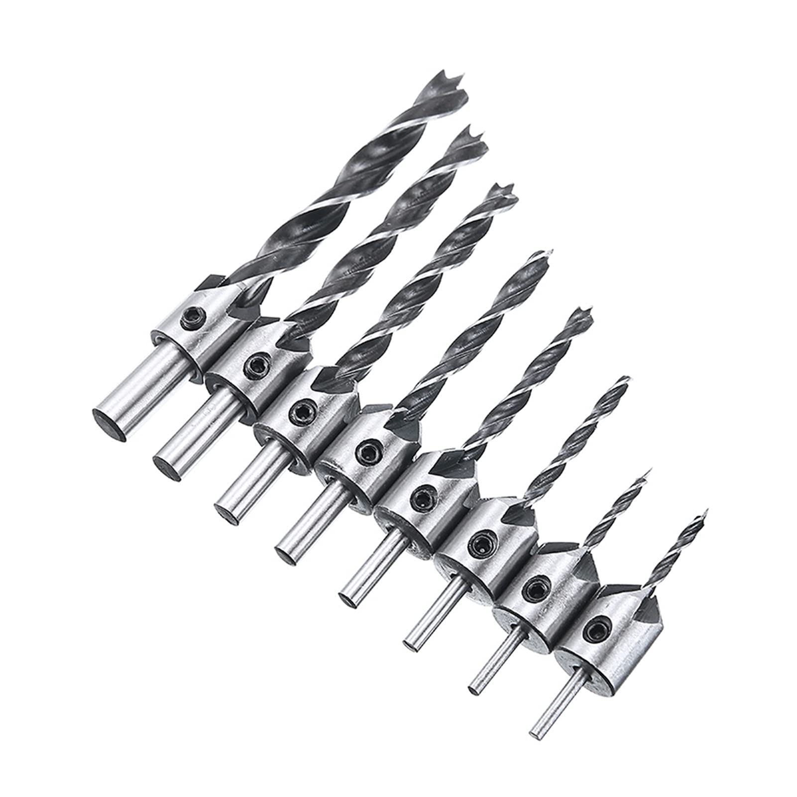 Generic 9 PCS Conjunto de broca con cono de cono, orificio piloto de madera, taladro de carpintería, chaflán de carpintería 3/4/5/6/7/8/9 / 10mm