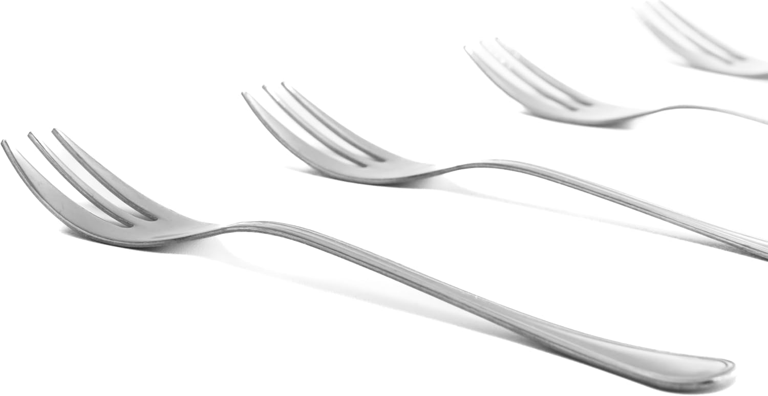 zanetti Set of 12 Dessert Forks in 18/C Stainless Steel Leonardo Model, Silver, Default