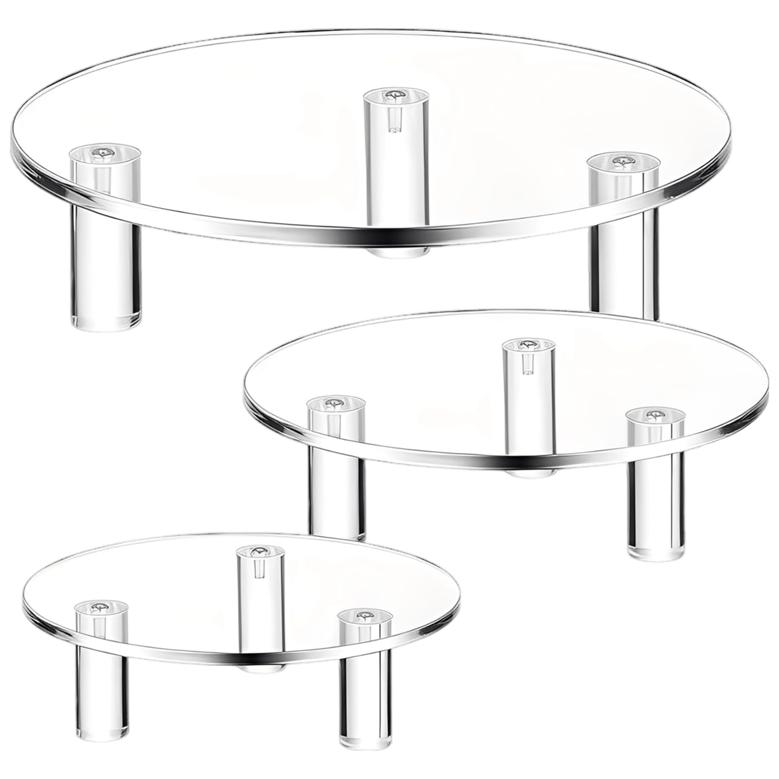 Packool Transparent 3 Pcs Acrylic Risers Set, Acrylic Cupcake Stand For Parties, Weddings, Clear Round Acrylic Display Riser, Dessert Display Stands