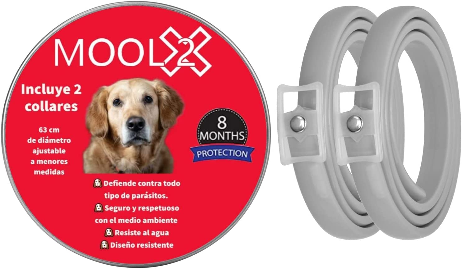 2 Collares contra Pulgas y Garrapatas para Perros y Gatos 8 Meses de Protección Collar antiparasitario para Perros Resistente al Agua 63 centimetros (Ajustable) (Pack DE 2 COLLAREA ANTIPULGAS, 63 CM)