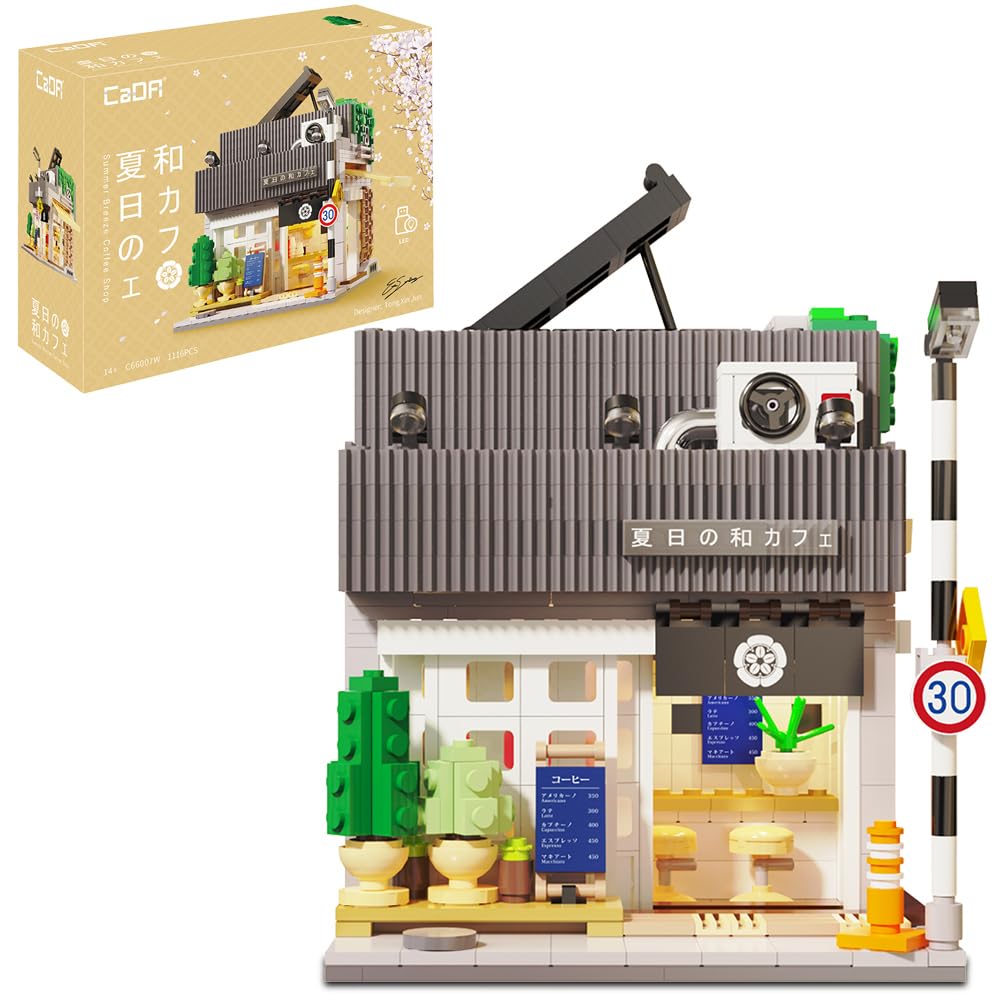MISINI C66007W Summer Japanese Coffee Shop Modular MOC House Building Kit, MISINI Master 1116 Pieces Street View Bricks with Lighting Sets, Building Toys for Adults and Teens