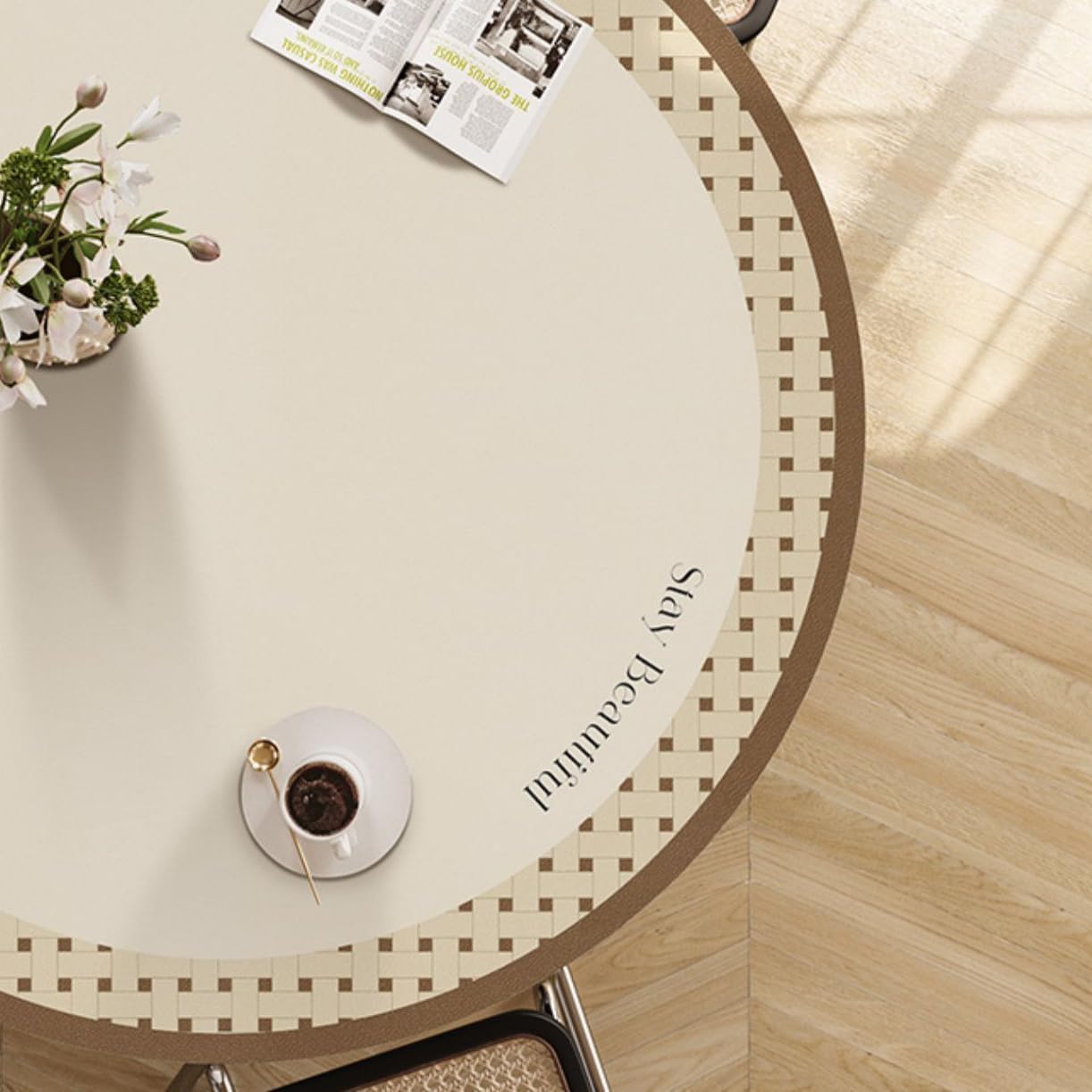Waterproof Oil-Proof Round Table Cover, Anti-Scald Protection Table Pads Washed-Free Pu Leather Table Mat for Home Coffee Table, B, 120cm(47in)