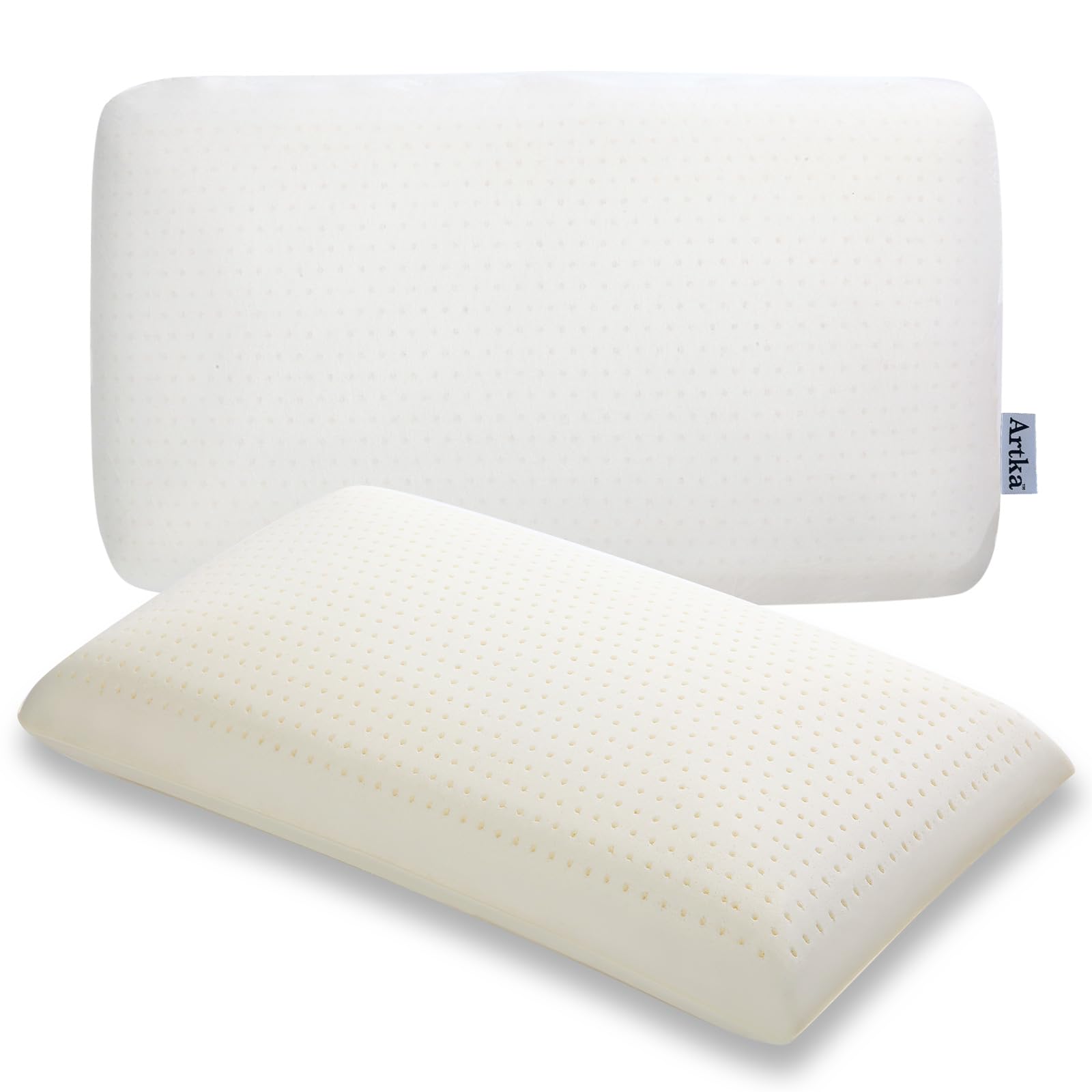 100% Talalay Natural Latex Pillow, Medium Support Bed Pillow Helps Relieve Pressure, Best Gift with Removable Cotton Cover for Back, Stomach and Side Sleepers (Queen (H-6.2))