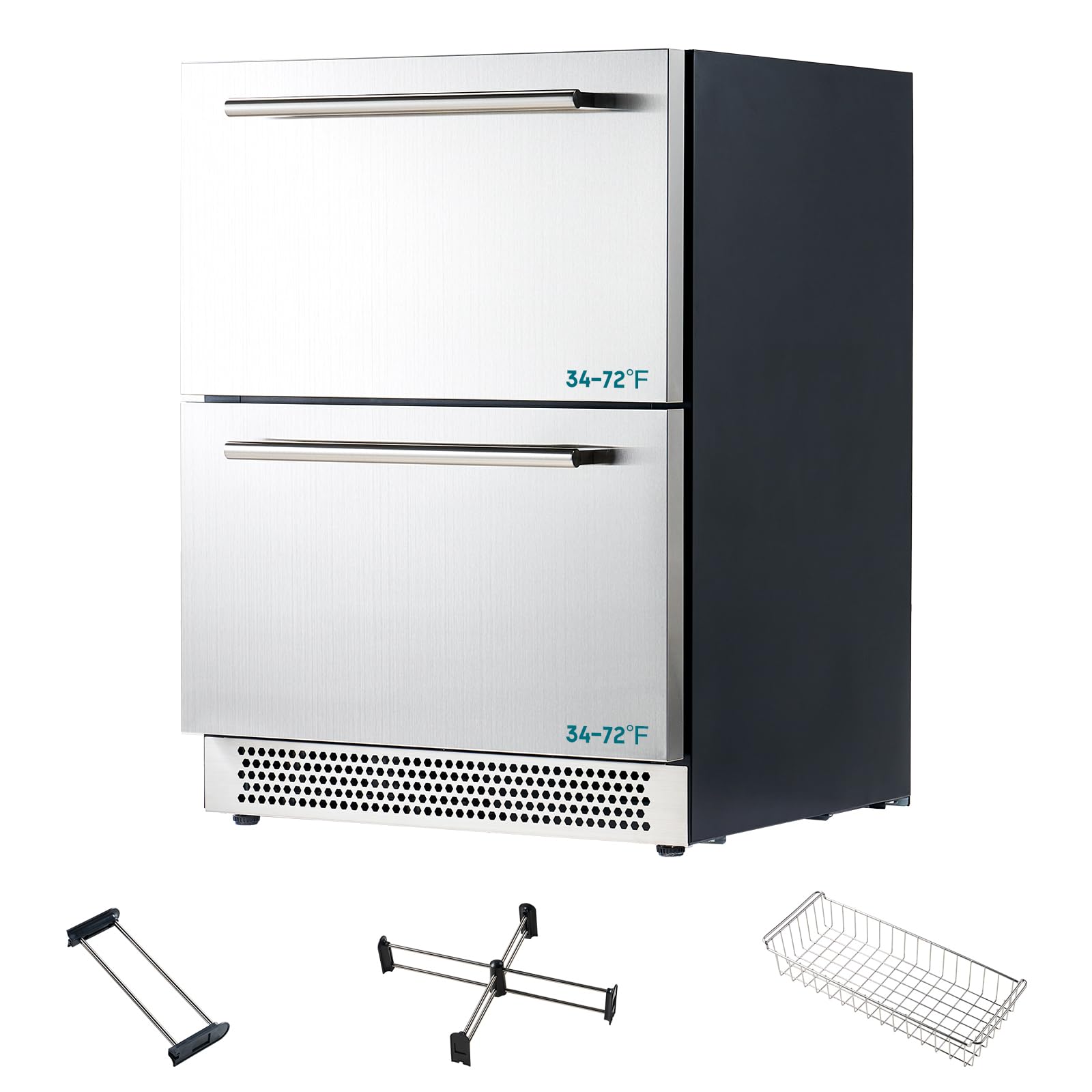 Albott 24 Inch Under Counter Drawer Fridge – Stainless Steel Beverage Refrigerator with Dual Drawers, LED Touch Control, Adjustable Storage, Frost-Free, Low Noise, 34-72℉, for Indoor or Outdoor Use on Fridge.com