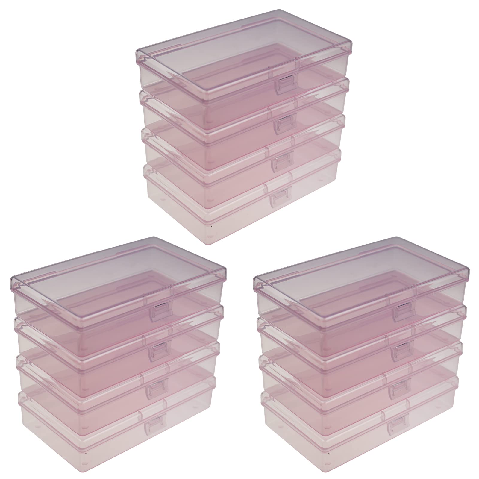 LJY12 Pieces Rectangular Empty Mini Clear Plastic Organizer Storage Box Containers with Hinged Lids (135 x 80 x 30 mm, Pink)