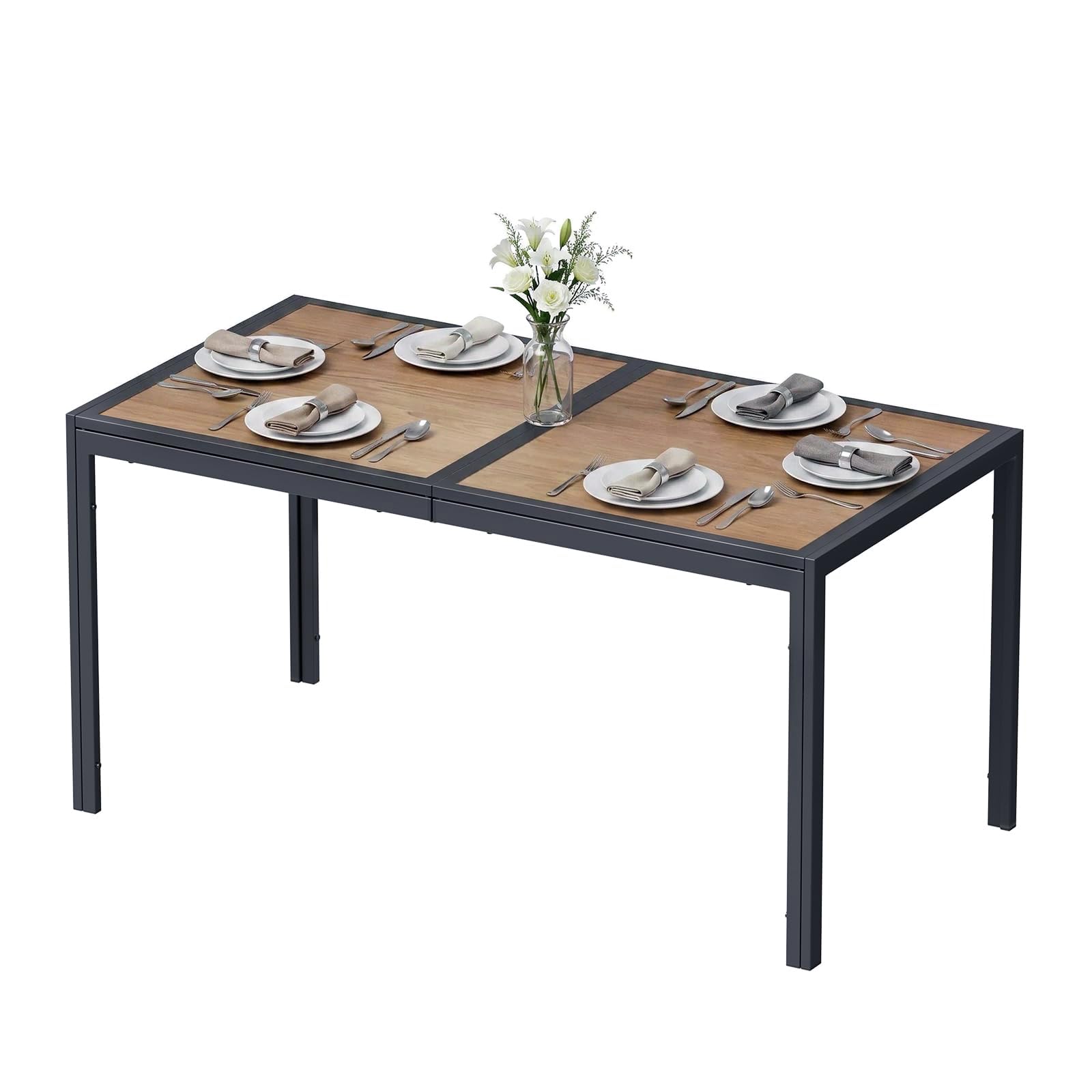 LIFERUN Gartentisch Groß, 150×80×72 cm DPC Balkontisch, Rechteckiger Terrassentisch mit Metallgestell, Rutschfester Esstisch Outdoor für 6 Personen, Anthrazit
