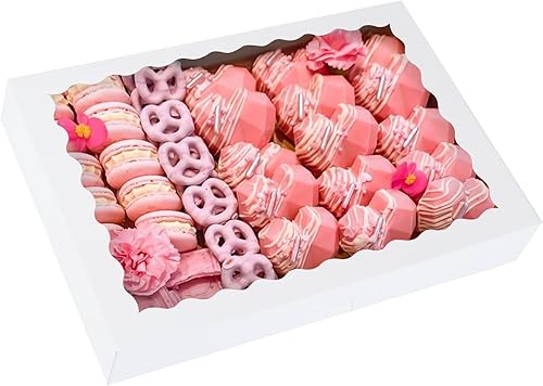 Miniatura 1 de Moretoes 20 cajas de panadería, cajas de panadería de 16 x 11 x 2.5 pulgadas con ventana, cajas de galletas grandes para pasteles, fresas cubiertas