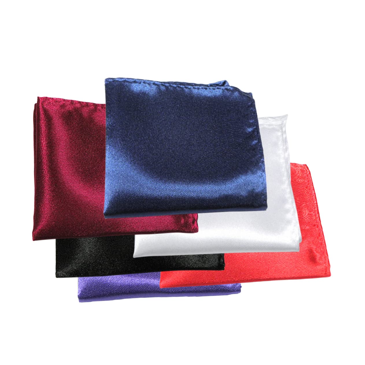 COLLBATH 6Pcs Men Suit Pocket Squares Wedding Handkerchiefs Bright Red Wine Red Black White Purple Navy Blue Fashion Accessory for Formal Events