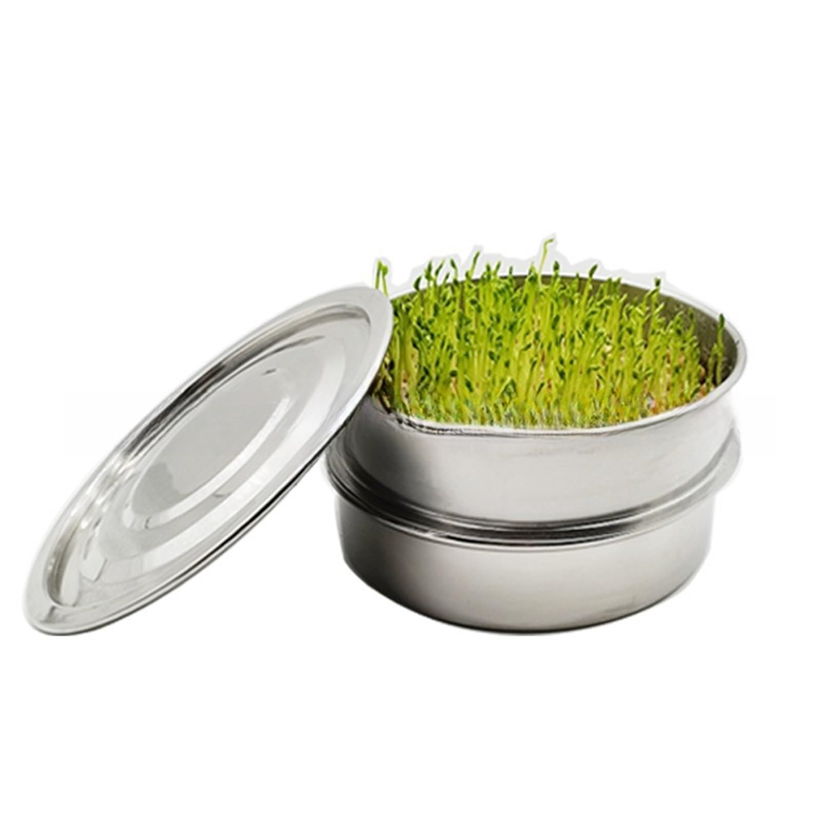 THE WHITE SHOP Stackable Stainless Steel Seed Sprouting Kit, 2-Tier Mesh Sprouting Trays, 1 Base and 1 Cover Lid