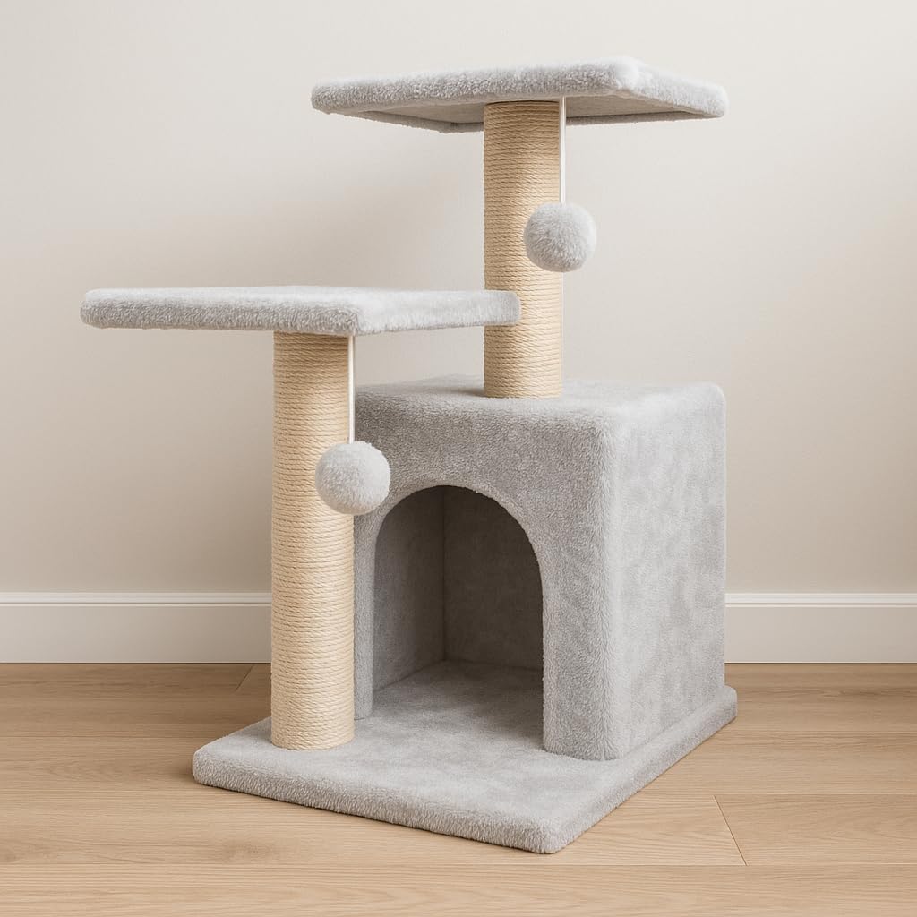 Wudyhub Cat Tree Indoor Climbing Activity Tower with Scratching Posts | Cat-02-Grey | 30x40x66 cm 4