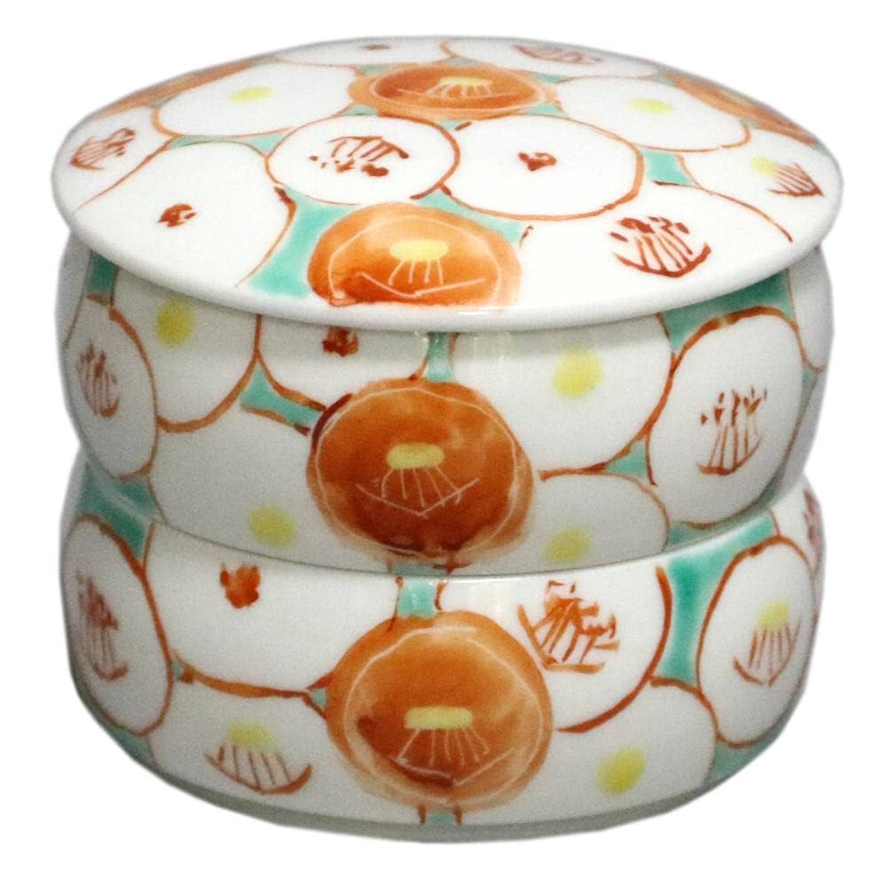 Amazon｜花紋 赤 二段重 ミニ重箱 九谷焼 ‖ 磁器 径7cm 高さ6cm