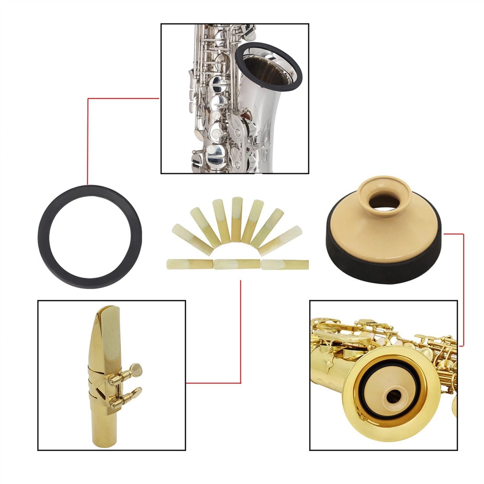 Accessori per sassofono Set Di Tre Pezzi Per Sassofono Contralto Sassofono Silenziatore Muto Anello Ancia Contralto