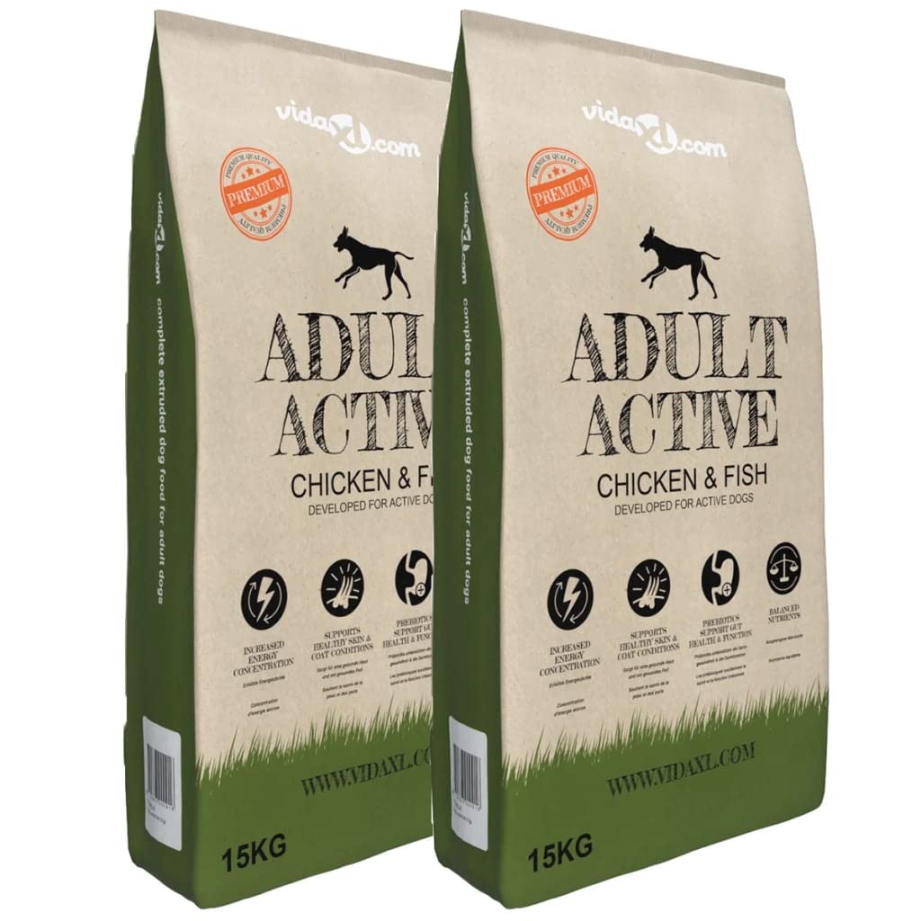 Adult Active Chicken & Fish - Cibo secco per cani con 14% di carne di pollo essiccata, confezione da 2 x 15 kg, dieta equilibrata per cani attivi, supporta la digestione, la pelle e il pelo