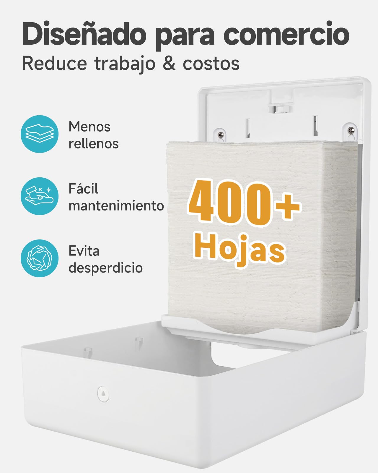 AIKE Dispensador Estándar De Toallas De Papel, 400-Hojas De Pared para Toallas H2, Pliegue Z Y Multipliegue (Tamaño ≤25,2 * 9cm), AK5302