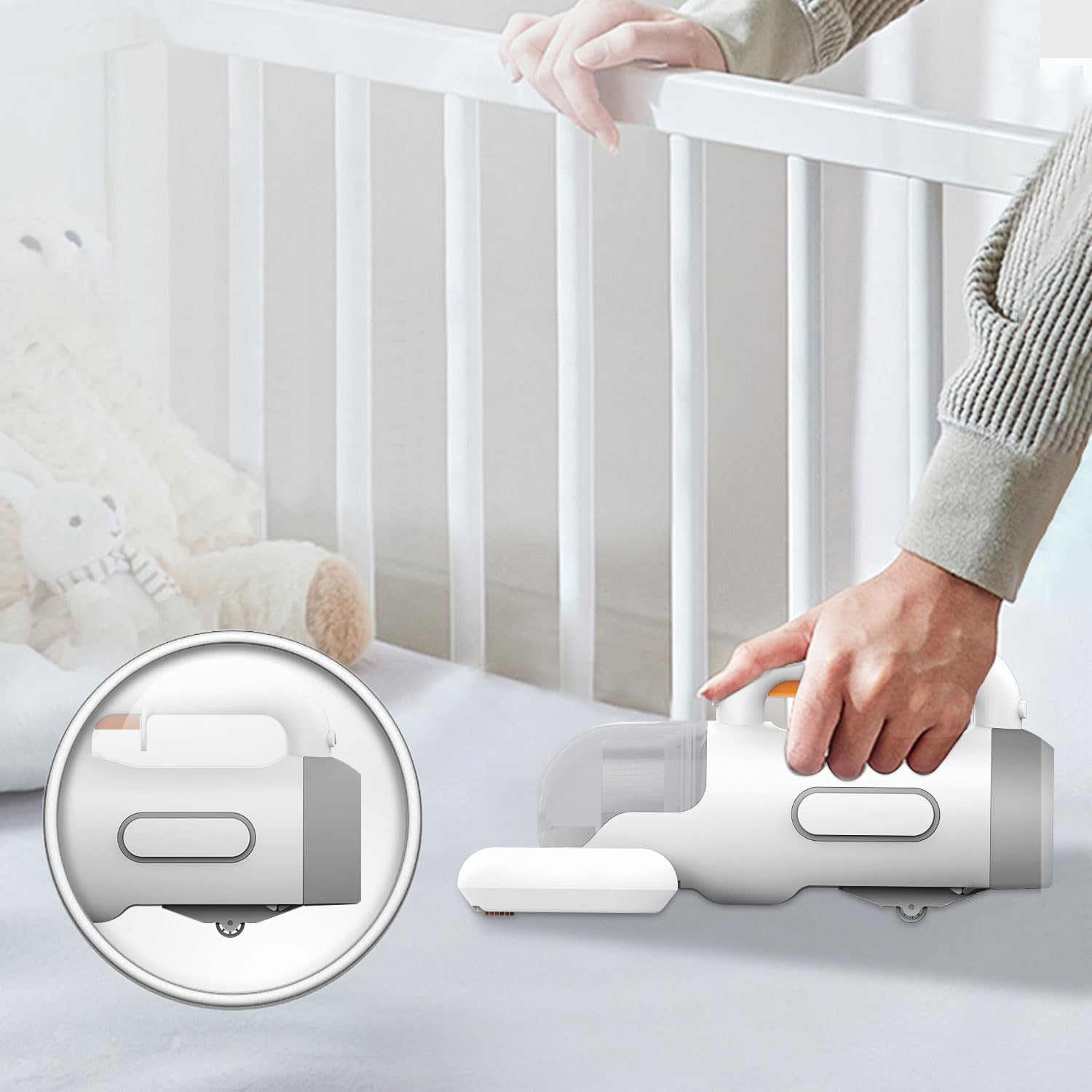 Portable Bed Vacuum Cleaner Cordless Rechargeable Professional Mattress Vacuum Cleaner Powerful Suction Handheld Deep Cleaner for Bed Sheet Carpet Fabric Sofa Vacuum Cleaning with Charging Dock