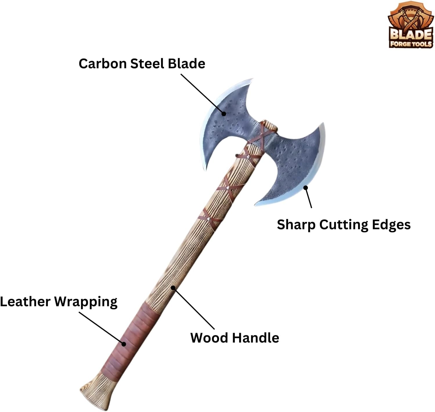 Double Sided Axe, Hand Forged Steel Axe, Medieval Warrior Axe, Viking Axe, Double Head Axe, Comes with Leather Sheath, Best for Hunting, Camping, and Birthday Gift