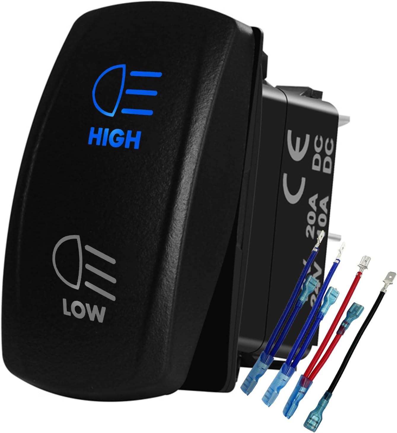Blue Backlit Headlight High Low Beam Rocker Switch 7Pin ON-Off-ON DPDT Toggle Switch for Car Truck Jeep YJ Automotive Trailer Tractor Truck UTV Pickup RZR 12V 24V