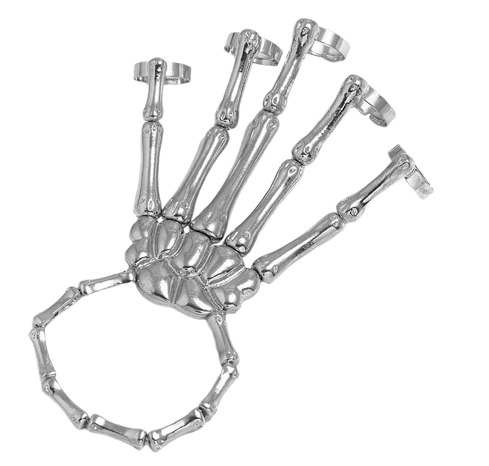 WensmyPunk Hand Bone Bracelet with Ring Skull Wristband Bone Joint Bracelet Goth Horror Ghost Claw Ornaments for Halloween Nightclub Party Women Girls Alloy Ghost Claw Bangle