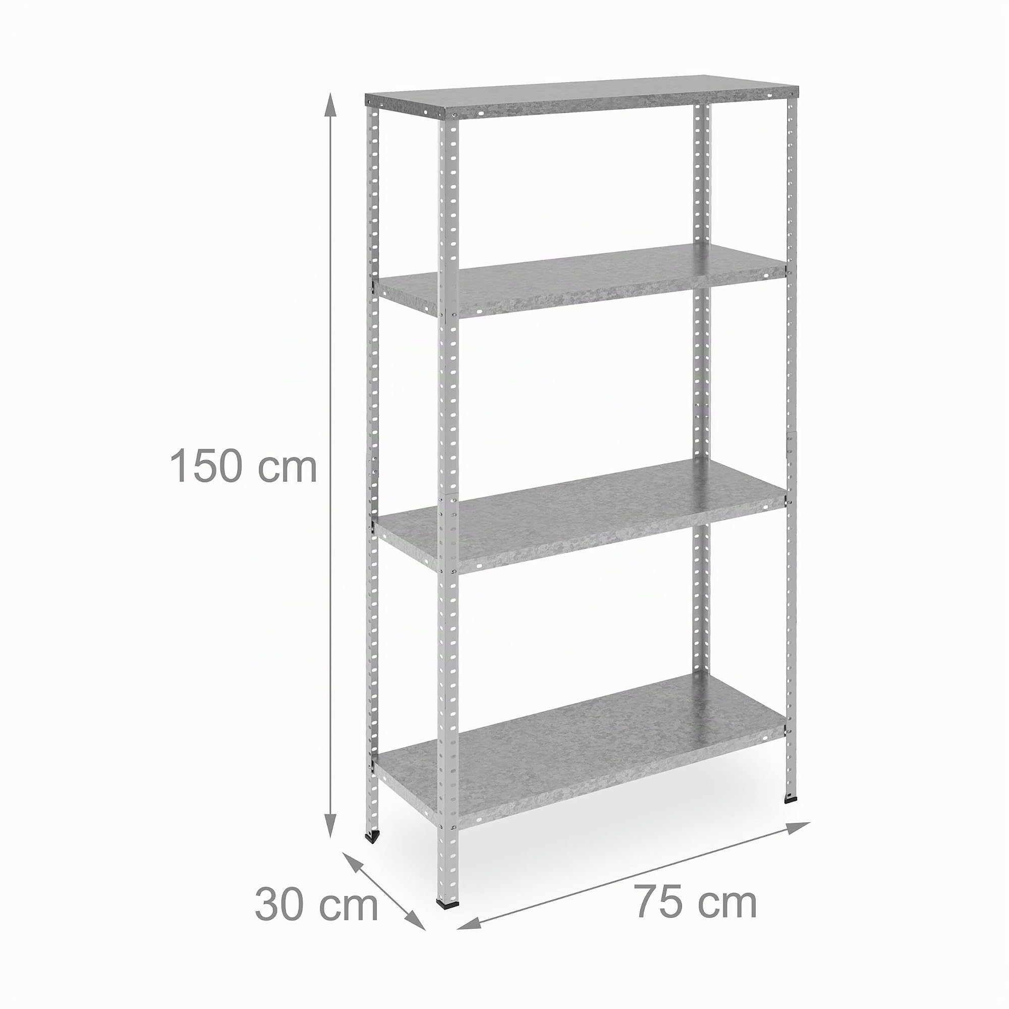 Relaxdays Rangement en métal, 4 Niveaux, Jusqu’à 160 kg, Acier, Stockage pour Le Garage, HxLxP : 150x75x30 cm, argenté