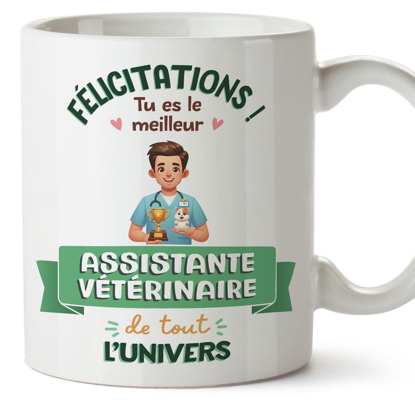 MUGFFINS Veterinary Assistant Man Mug - in French - Meilleur Univers Trophée - Funny Gift for Colleagues - Ceramic 11oz Mug — image 1