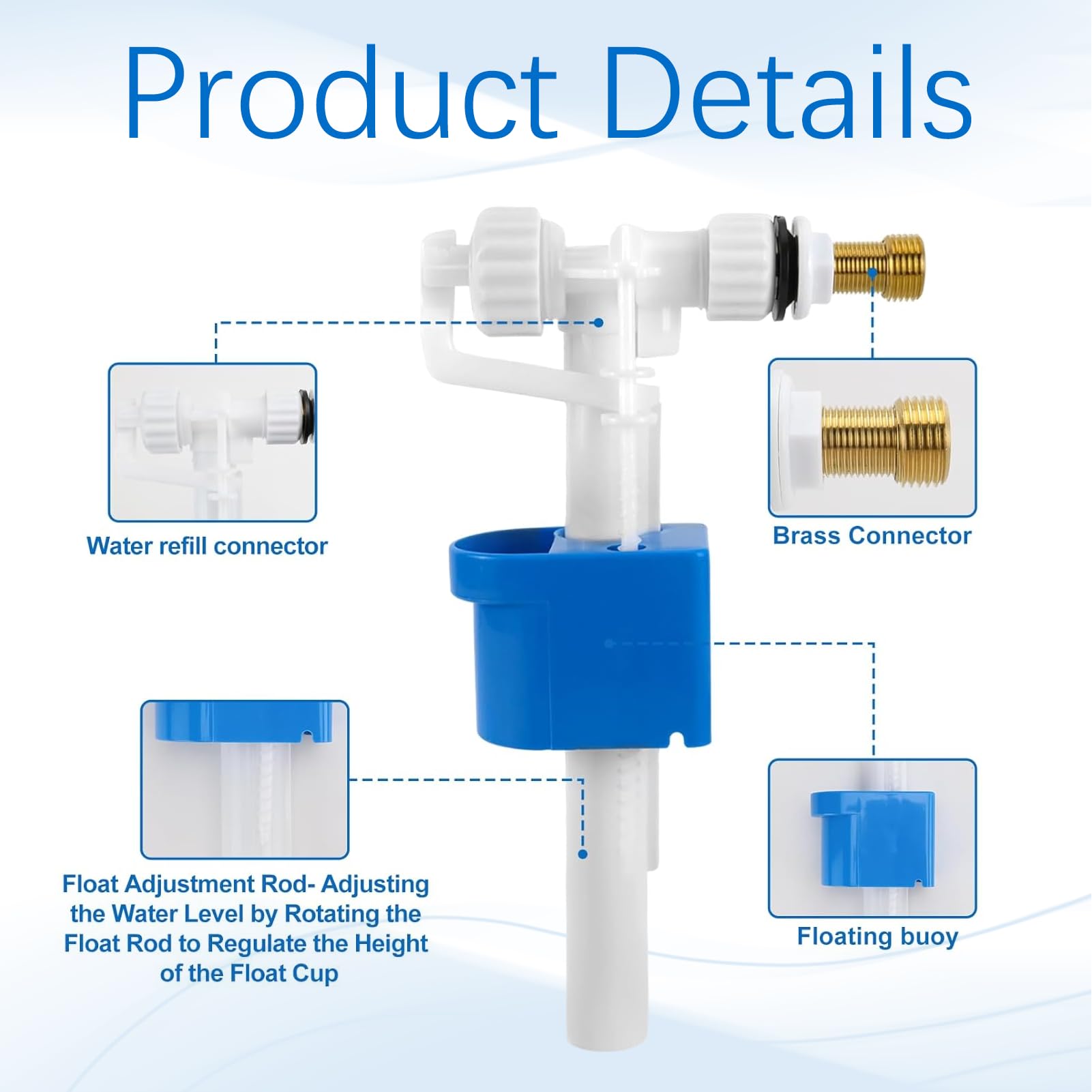 Spülkasten Füllventil Universal,G3/8"und G1/2" Messing Anschluß Spülkasten Ersatzteile,Wassertank Ventil WC Einlassventile Verstellbares Spülkastenfüllventil für Wassersparend,Einstellbare Wassermenge