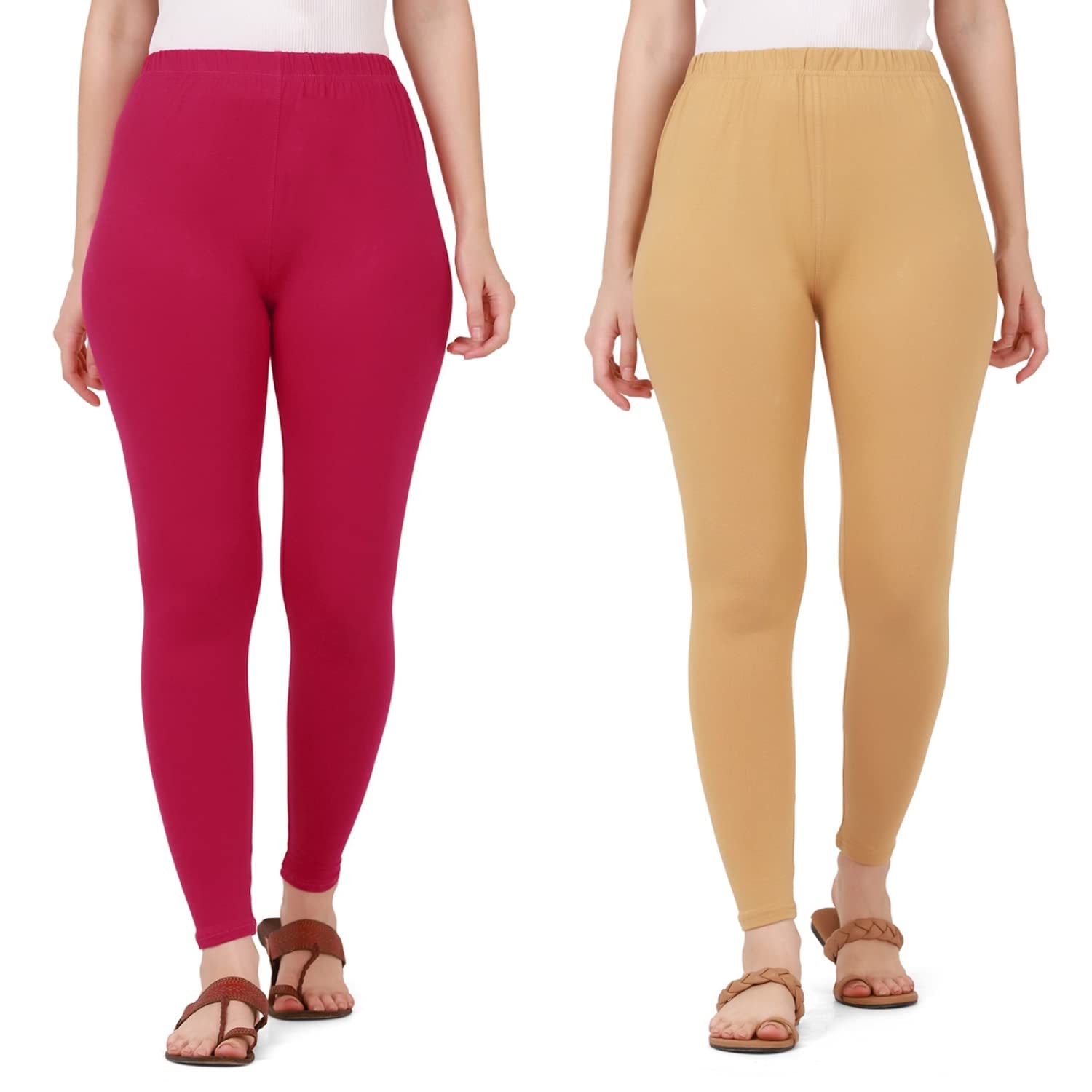 Pure Cotton Pink Beige Ankle Length Women Legging-Pack of 2-image-28