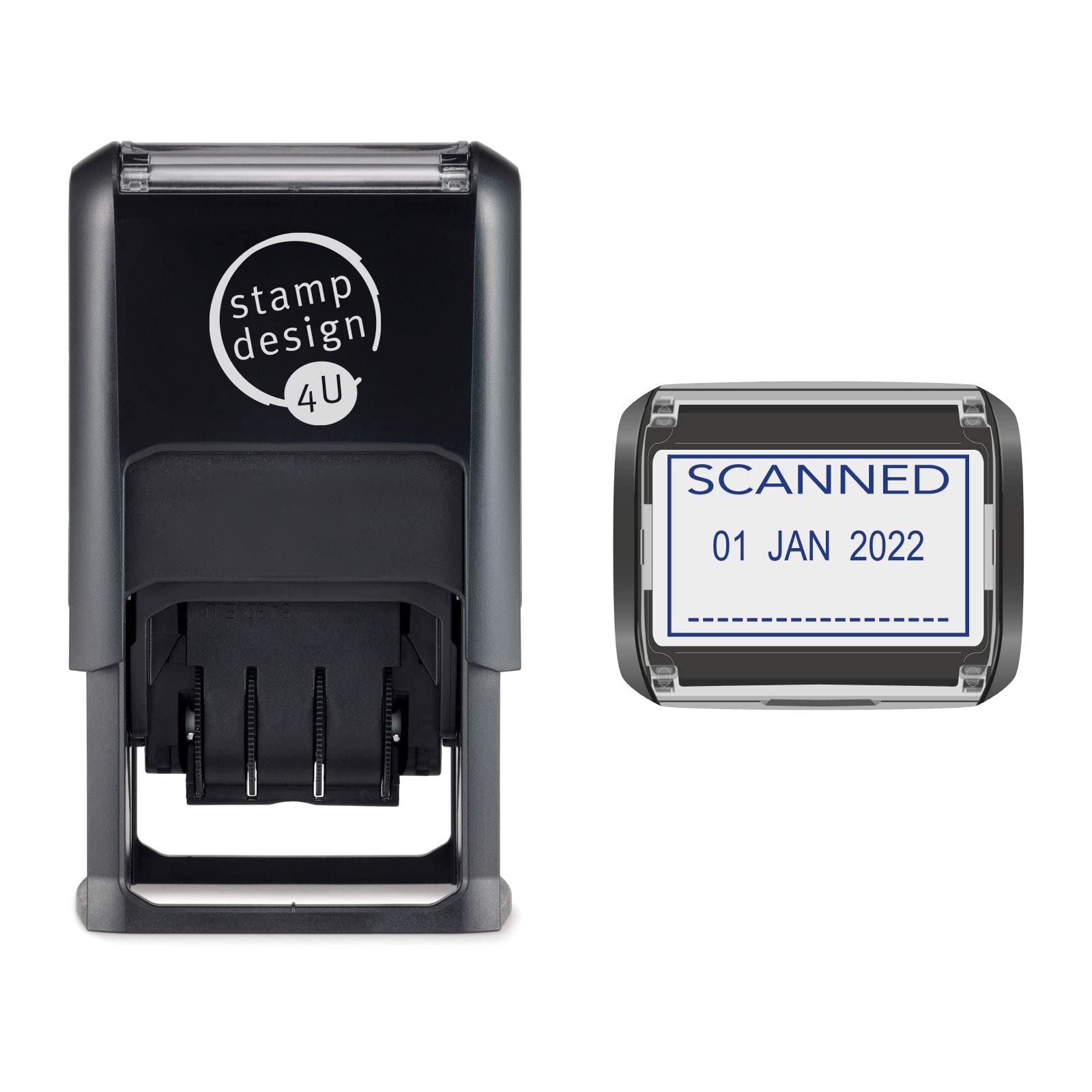 SD4U Word and Date Stamp Self Inking - Scanned and Changeable Date in Blue Ink