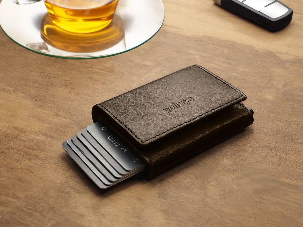 PULARYS Mini Wallet BOSTON - Multifunckion Credit Card Case - Italian Leather - RFID blocking - Size: 7.5 x 9.5 x 2.5 cm - Space for up to 10 Cards - Snap Fastener - Classic Design