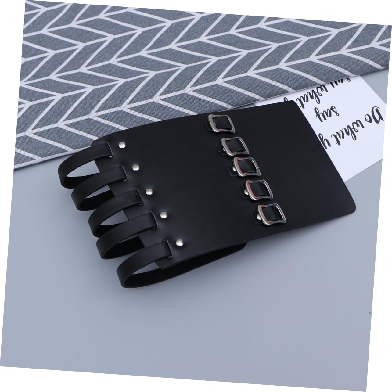 Holibanna Simple Wrist Band 5 Row Square Buckle Leather Punk Style Waterproof Black