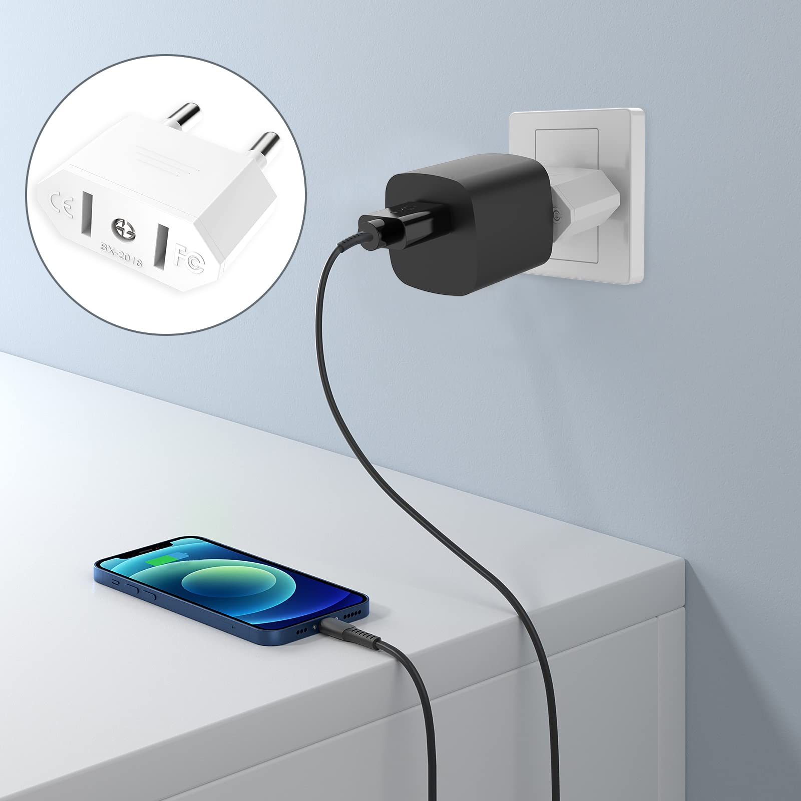 VIEVRE Adapter US na UE, 2 piny, USA, wtyczka niemiecka, Ameryka, Meksyk, Kanada, Egipt, Hiszpania, adapter do UE, USA (biały)