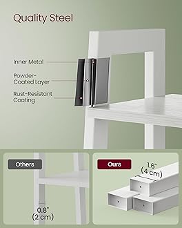 VASAGLE Ladder Shelf, 4-Tier Bookshelf, Bookcase, for Living Room, Bedroom, Kitchen, Home Office, Industrial Style, Steel Frame, Maple White and Pearl White LLS044W44