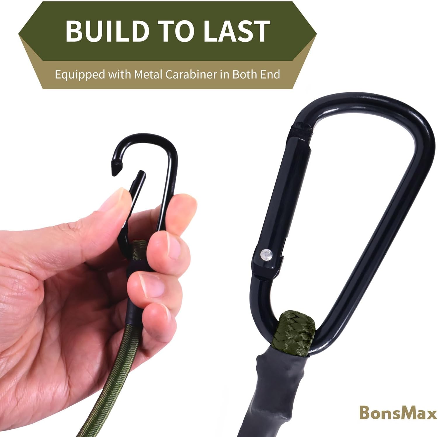 20 Pack 24" Bungee Cords with Carabiner, Heavy Duty Outdoor Bungie Straps with Hooks, 200lbs Industrial Grade Elastic Bungee Rope for Securing Tarps, Backpack, Luggage, Tents, Bikes, Olive Green