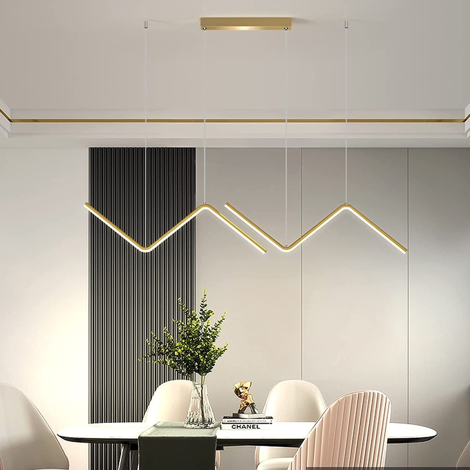 Lustre salle à manger moderne noir avec suspension LED réglable et télécommande