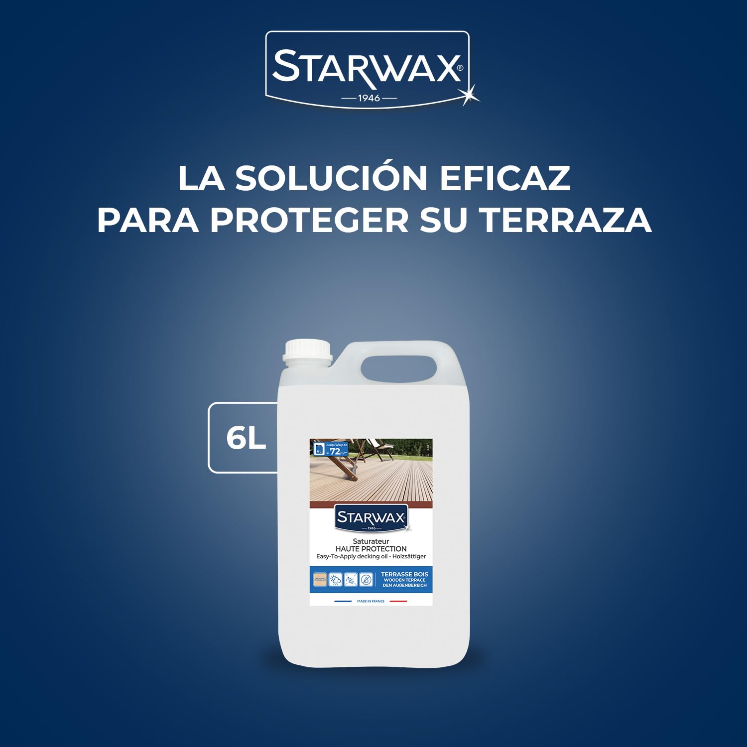 STARWAX - Saturador Alta protección - Incoloro - rápido - Protege y nutre en profundidad las fibras de la madera - Resistente a la intemperie - Secado rápido - Sin olor - 6L