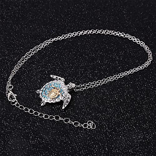 U-M Silver Created Blue Opal Sea Turtle Pendant Necklace, Birthstone Turtle Necklace Jewelry for Women (Blue) Attractive Processed3