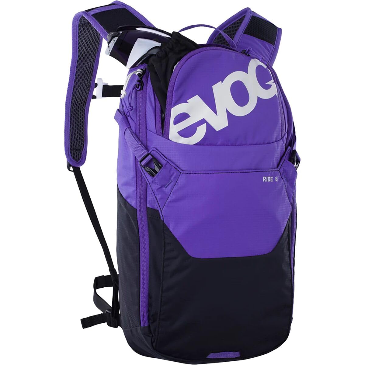 EVOC RIDE 8 Plecak rowerowy, plecak trekkingowy na szlaki i inne aktywności (plecak z przemyślanym systemem kieszeni, wyściółką pleców AIR-PAD, wysokiej jakości plecak dzienny), fioletowy - czarny
