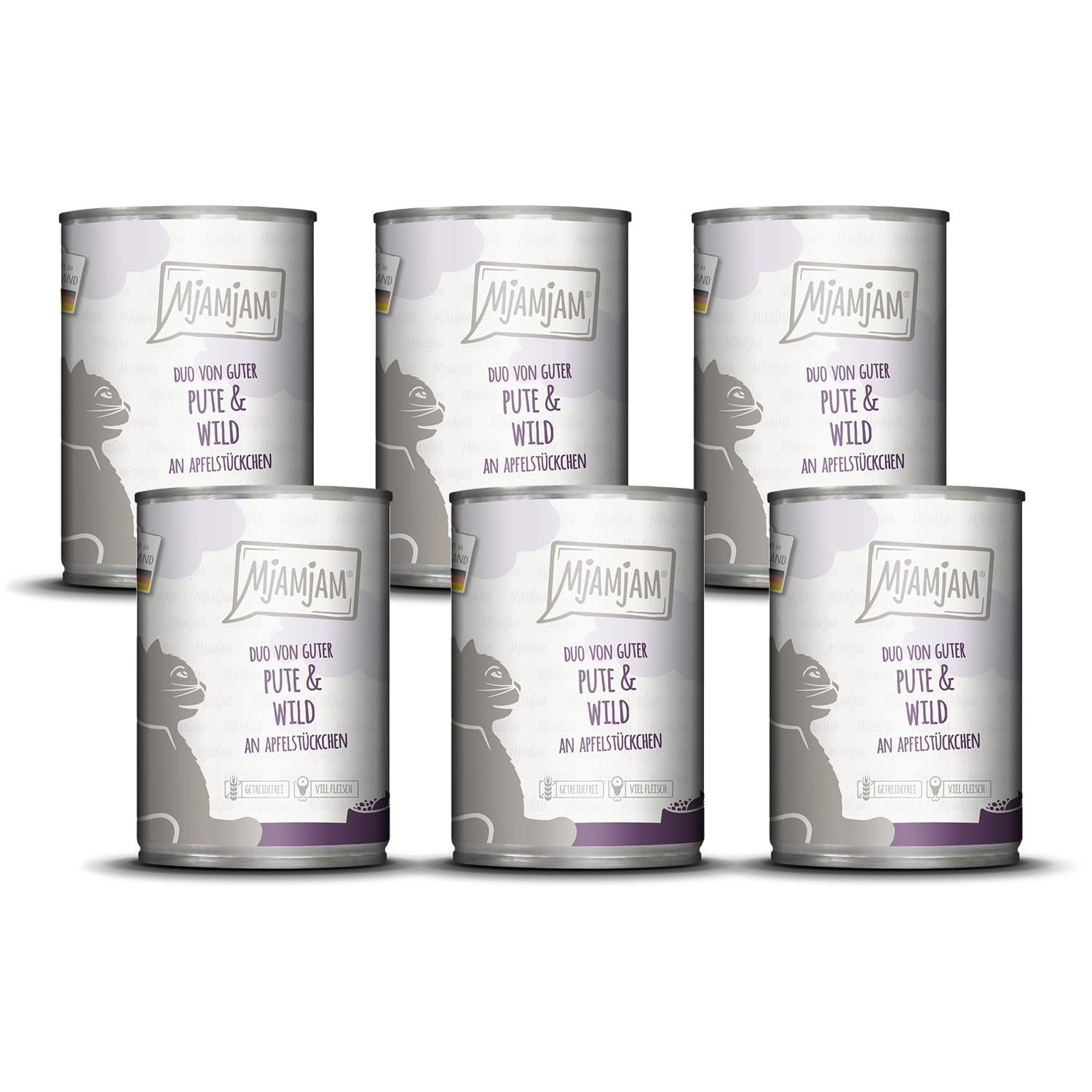 MjAMjAM - Premium Nassfutter für Katzen - DUO von guter Pute & Wild an Apfelstückchen, 6er Pack (6 x 400g), getreidefrei mit extra viel Fleisch
