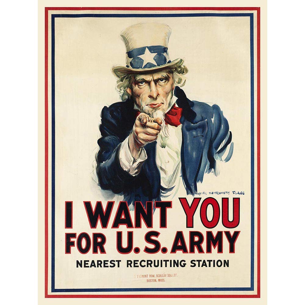 Wee Blue Coo War Wwi USA Uncle Sam Want You Army Iconic Art Print Poster Wall Decor 12X16 Inch