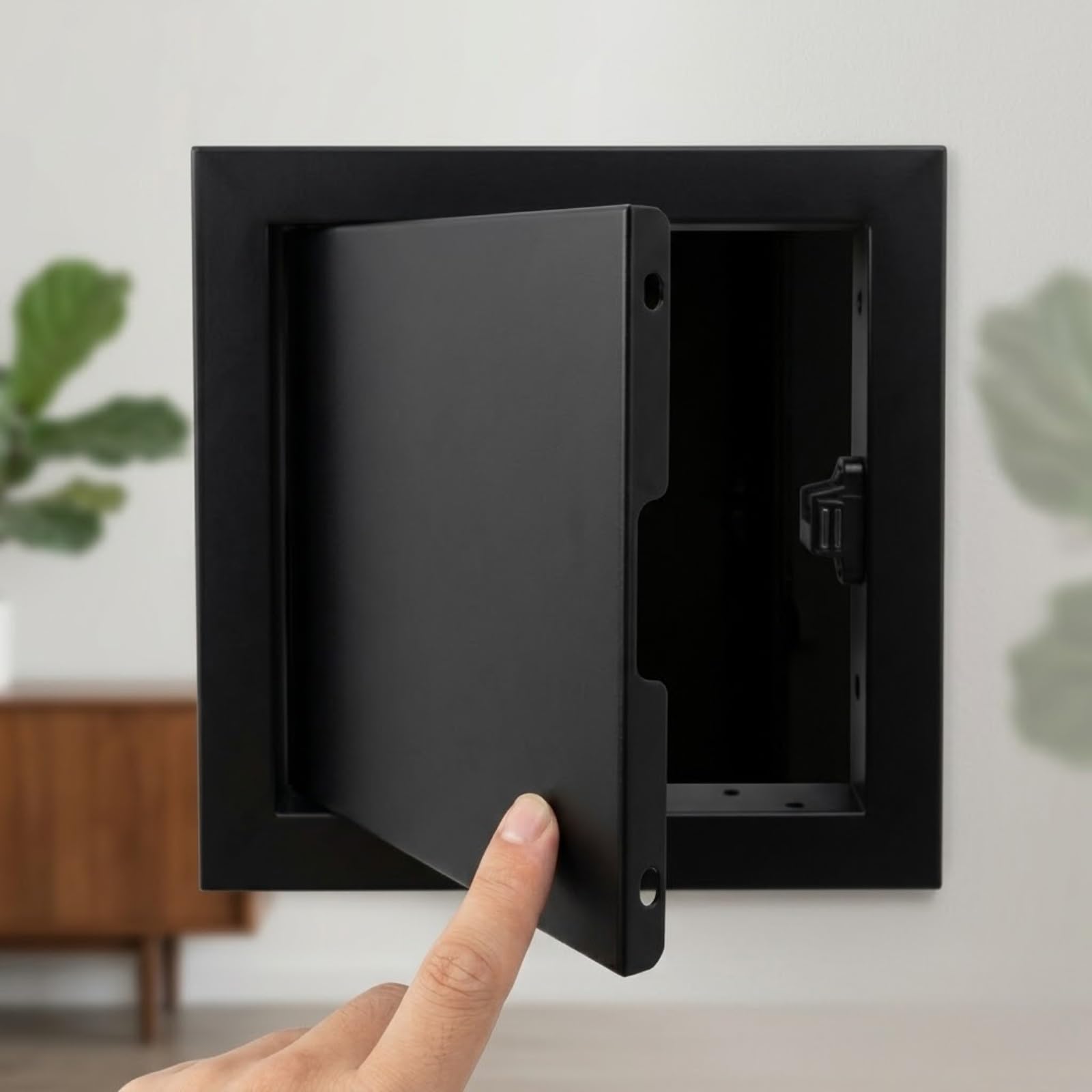 Yqyhnb Black Square Aluminium Access Panel, Flush Fit Plasterboard Inspection Hatch, Push Lock Wall & Ceiling Access Panel Door For Electrical Plumbing(,350X350mm)