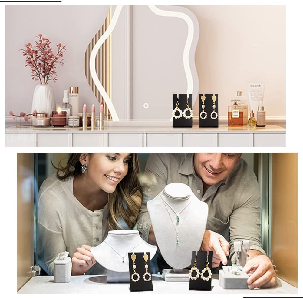 Fanassyy 6pcs Black Acrylic Earring Holder L-shape Jewelry Display Holder Necklace Stand for Necklace Jewelry Dangling Slant Back Display Earrings Display Cards (Clear) ((Colour- Black)) 4