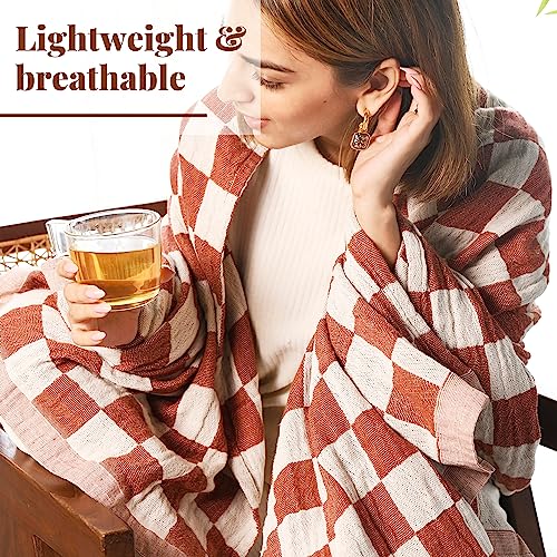 Folkulture-100-Cotton-Throw-Blanket-Rust-Checks-50x60in-Soft-Lightweight-Travel-Napping-All-Seasons-Machine-Wash Folkulture 100 Cotton Throw Blanket Rust Checks 50x60in Soft Lightweight Travel Napping All Seasons Machine Wash