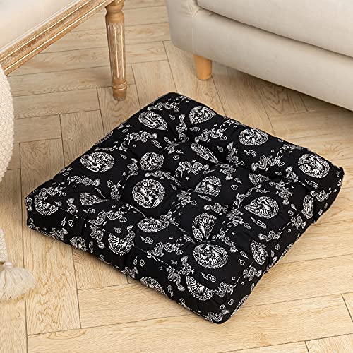 Higogogo Boho Floor Pillow, Dragon Pattern Meditation Pillow Square Seat Cushion Yoga Cushion India Seating Pad For Living Room Bedroom Balcony Garden Party Decoration, Black, 22X22 Inch #TOP4