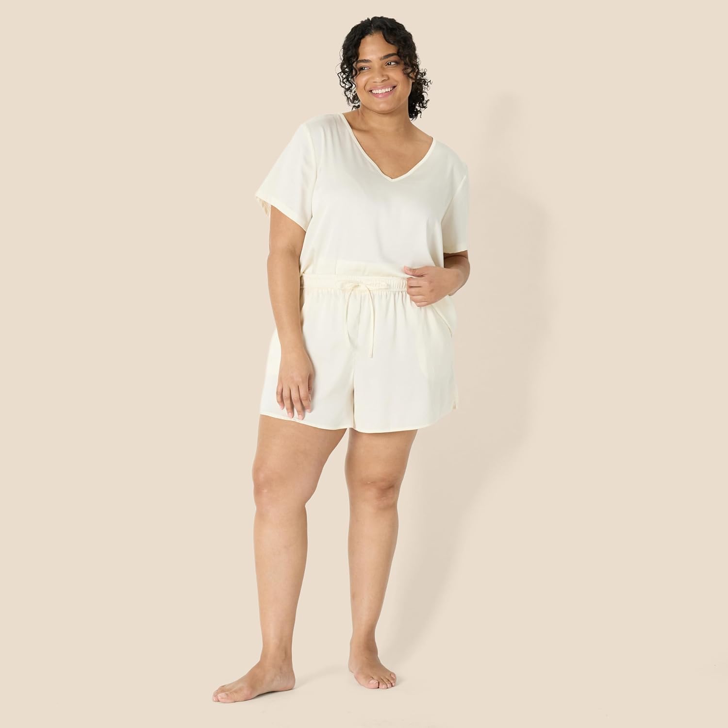 Amazon Essentials Women's Relaxed Fit Satin Short Sleeve V-Neck T-Shirt and Short Sleepwear Set - Image 5