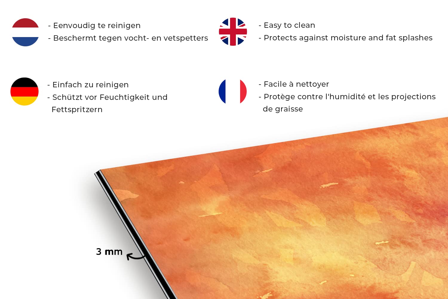MuchoWow Credence Aquarelle - Rouge - Orange - Teinte Fond de hotte 70x50 cm Credence Aluminium Plaque INOX de Cuisine