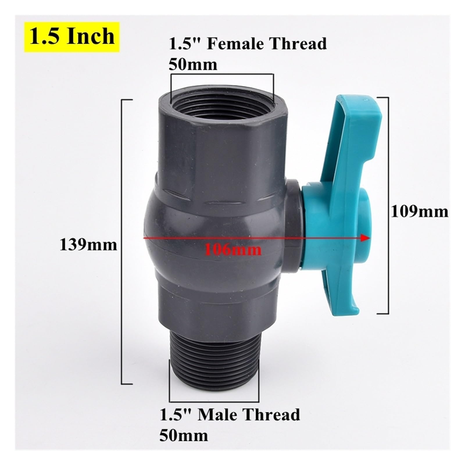 CHATROOM 1 Stücke Grau Weiblich Männlich Gewinde Kugelhahn Garten Bewässerung 1/2 "~ 2" Wasser Regelventil PVC Rohr Gewinde Kugelhahn Aquarium(50mm-1.5 Inch)