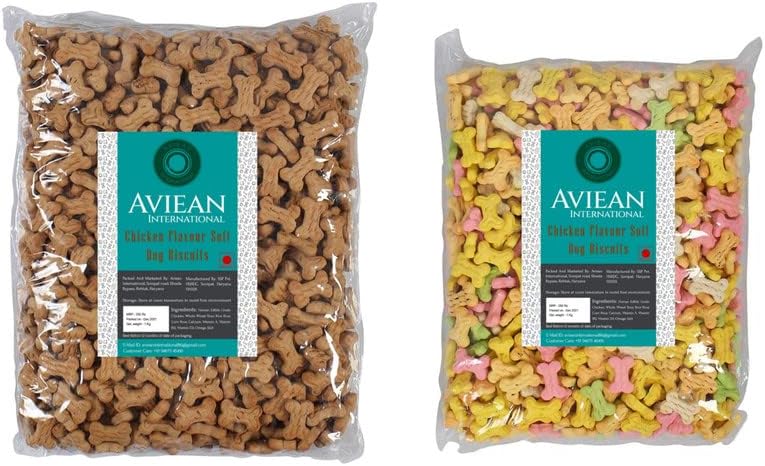 Aviean International Dog Biscuit Puppy (1Kg Chicken + 1Kg Multi Color) protein Rich Dog Biscuits (Combo) (Pack 2)